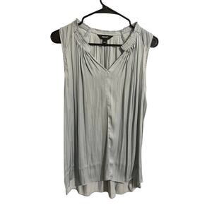 Simply Vera by Vera Wang Loose Fit Ruffled Pleated Sleeveless Light Blue Blouse